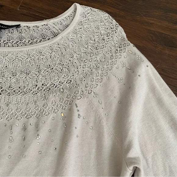 White House Black Market Rhinestone Lace Sweater Large - Picture 7 of 16
